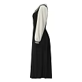 Black Long Sleeve Dress With White Striped Collar Cream Sleeves And Front Buttons