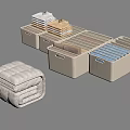 Folded Clothes Organized In Beige And Blue Storage Bins For Home Storage