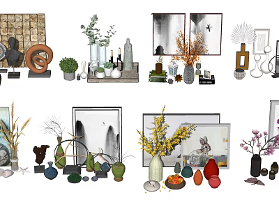 Decorative Ornament Sets With Vases Plants Wall Art Sculptures And Decorative Pieces 3d model