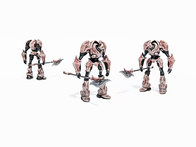 Three Detailed Mech Game And Movie Robot Characters With Weapons And Armor 3d model