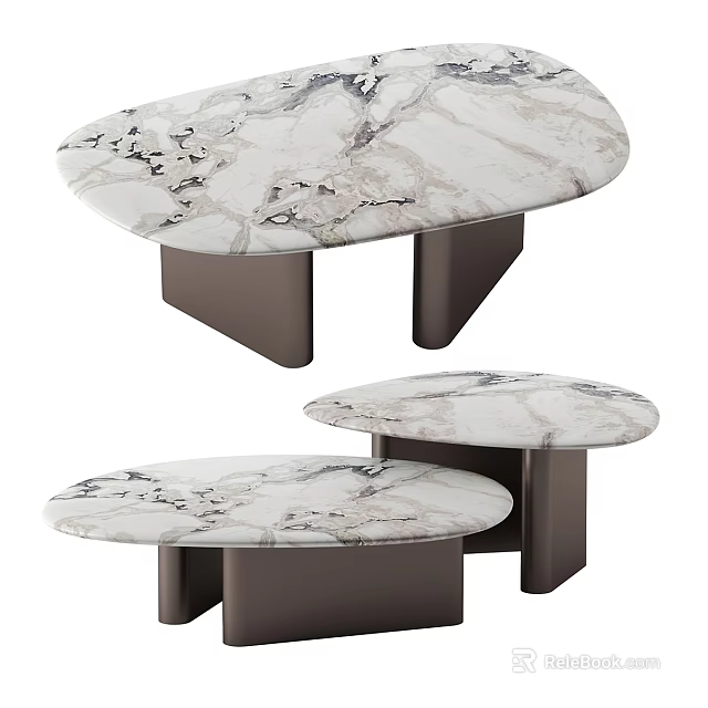 Modern Coffee Table With White Marble Top And Dark Base Design For Living Room 3d model 
