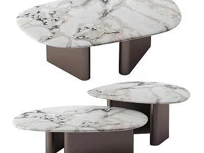 Modern Coffee Table With White Marble Top And Dark Base Design For Living Room 3d model