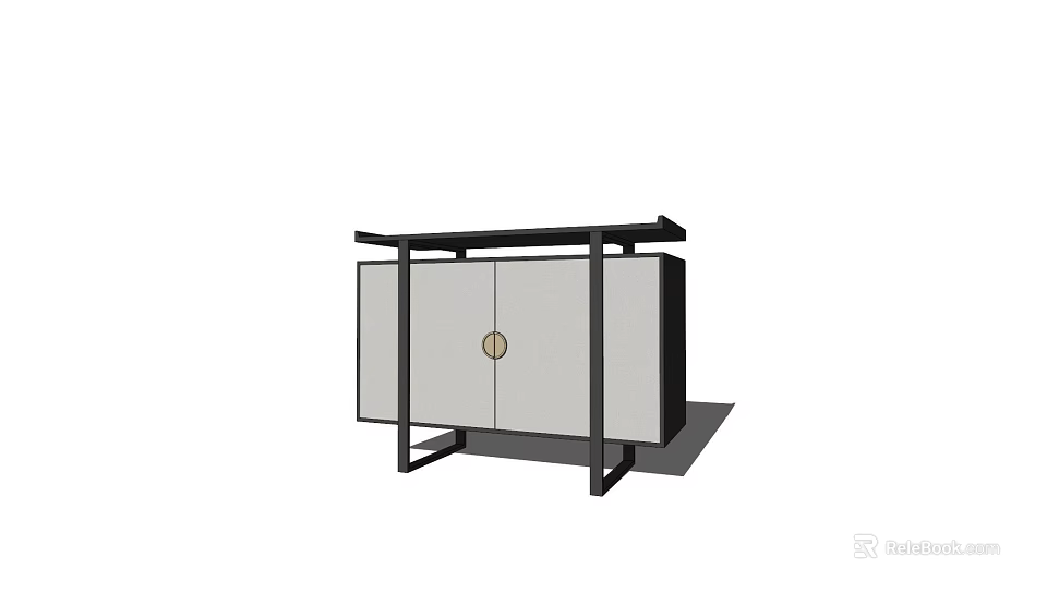 Modern Entryway Cabinet Sideboard With Metal Frame Double Doors And Round Handle 3d model 