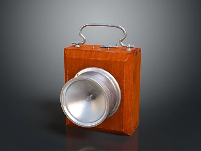 Vintage Lighting Combination With Wooden Body Metal Handle And Silver Reflector 3d model