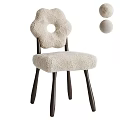 Beige Plush Single Chair With Flower Shaped Backrest Circular Hole And Dark Wooden Legs