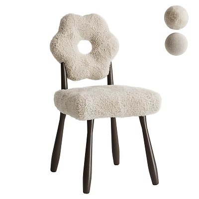 Beige Plush Single Chair With Flower Shaped Backrest Circular Hole And Dark Wooden Legs 3d model