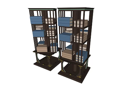 Dark Colored Classic Design Bookcases With Multiple Shelves And Books 3d model