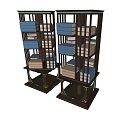 Dark Colored Classic Design Bookcases With Multiple Shelves And Books