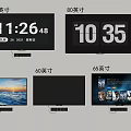 Modern TVs with Various Screen Sizes Displaying Time Date Nature Scenes and Content 3d model