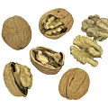 Natural Whole Walnuts And Shelled Walnut Kernels Displayed On White Background