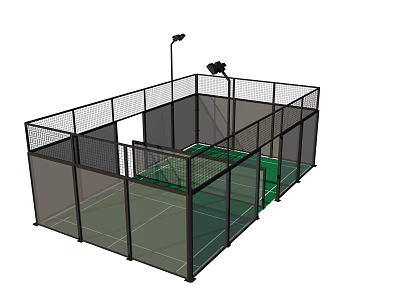 Indoor Sports Court With Fenced Enclosure Green Floor And Lighting 3d model