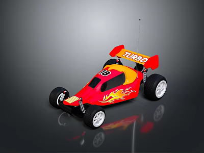 Red Turbo Race Car with Flame Design Number 88 and Large Wheels 3d model