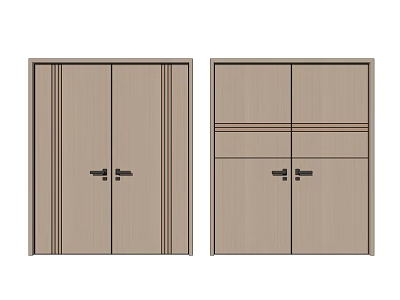 Modern Wooden Double Doors Design With Vertical Lines And Horizontal Sections For Cabinets 3d model