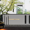Modern Building Exterior Wall Design with White Surface and Surrounding Green Trees and Lighting Accents