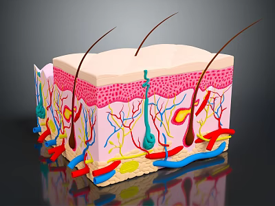 Human Head Scalp Skin Anatomical Structure With Layers Hair Follicles And Blood Vessels 3d model