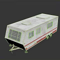 White Travel Trailer With Red Stripes Side Windows Roof Design And Wheels