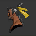 3D Male Archer Character With Topknot Green Arrows Yellow Ribbon And Serious Expression