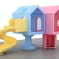 Colorful Children's Playhouses Featuring Blue Pink Structures And Yellow Slide