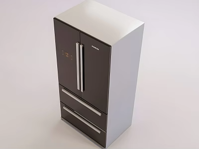 Upright Double Door Refrigerator With Bottom Freezer Drawers In Dark And Silver Design 3d model