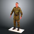 Realistic Game and Movie Character Male in Camouflage Uniform Standing Pose on White Platform
