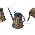 Vintage Metal Tea Kettles With Rustic Patina Texture And Classic Design