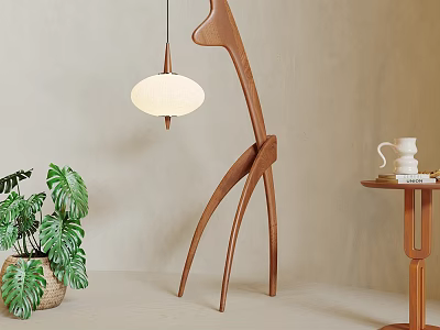 Floor lamp corner several green plants 3d model