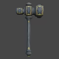 Decorative Blue Hammer With Gold Carved Patterns And Ornate Handle Design