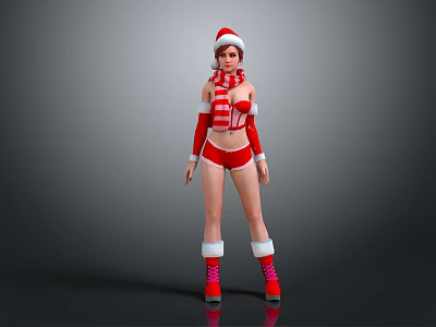 Christmas Themed Game And Movie Character In Santa Hat Striped Scarf Red Outfit White Trimmed Boots 3d model