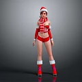 Christmas Themed Game And Movie Character In Santa Hat Striped Scarf Red Outfit White Trimmed Boots