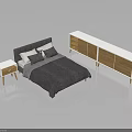 People Enjoying Modern Bedroom Space With Bed Nightstand And TV Cabinet