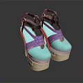 Fashionable Platform Sandals with Teal Purple Snake Print Straps and Thick Stylish Soles