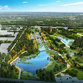 Beautiful Ecological Waterfront Garden Landscape With Lush Vegetation Winding Walkways Clear River And Leisure Facilities