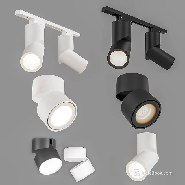 Modern White and Black Downlights and Spotlights Ceiling Track Mounted Lighting Fixtures 3d model 