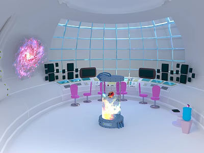 Stunning Space Scenery with Nebula View in Circular Room and Large Windows 3d model