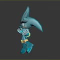 Shiny Blue Hedgehog Character 3D Model With Spiked Head And Yellow Accents In Dynamic Pose