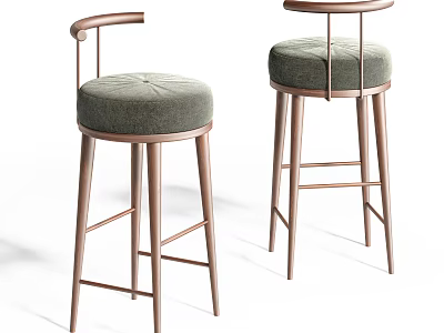 Sleek Modern Bar Stools With Metal Frame And Green Tufted Upholstered Seat 3d model