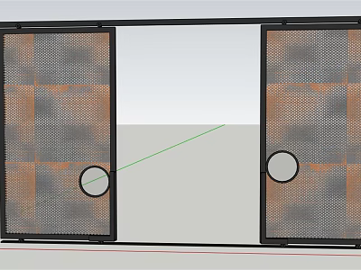 Modern Metal Double Door With Grid Panel Design And Circular Handle Details 3d model