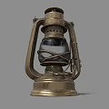 Antique Vintage Metal Kerosene Lamp With Glass Shade And Brass Base
