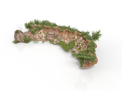Modern Landscape Design With Curved Rocky Terrain Lush Vegetation And Winding Path 3d model