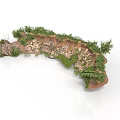 Modern Landscape Design With Curved Rocky Terrain Lush Vegetation And Winding Path