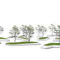 Modern Tree Pit Landscape Design With Multiple Trees And Green Grass 3d model