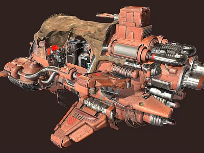 Complex Red And Brown Mechanical Structure Featuring Metal Pipes Gears And Canvas Cover 3d model