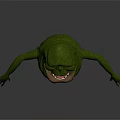 Green Monster Game Movie Character With Big Eyes Grinning Mouth And Long Limbs