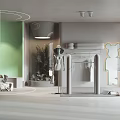 Modern Minimalist Clothing Store Interior With Green Walls Clothing Rack And Teddy Bear Decor