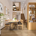 Public Office Space Featuring Open Layout Wooden Slat Partition Bookshelves And Skylight