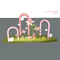 Eye Catching Window Display Decoration With Pink Arches Pink Flowers White Hearts And Green Grass