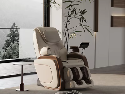 Comfortable Beige Brown Leisure Massage Chair in Modern Interior with Mountain View and Indoor Plant 3d model
