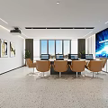 Modern Elevator Hallway With White Marble Walls Green Plants Terrazzo Floor And Ceiling Lights