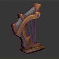 Ornate Orange Harp with Blue Gem Wooden Texture and Stable Decorative Base