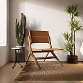 Natural Wooden Folding Lounge Chair With Green Plants Small Side Table And Woven Rug
